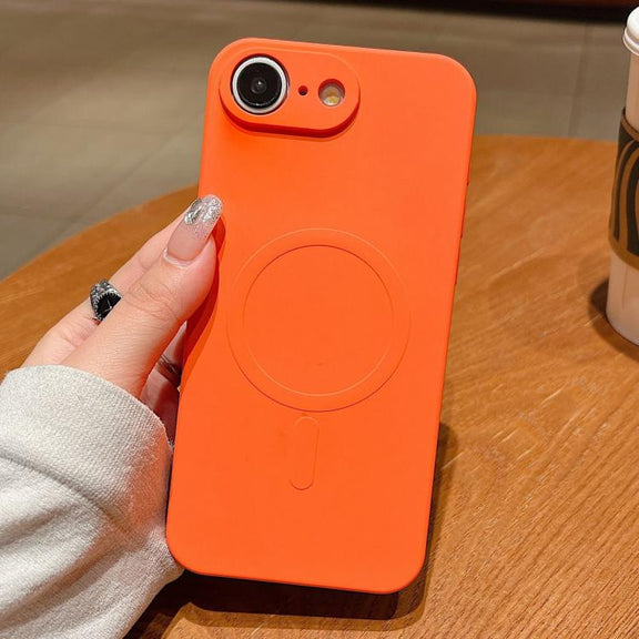 For iPhone 16e Solid Color Liquid Silicone MagSafe Magnetic Phone Case(Orange)