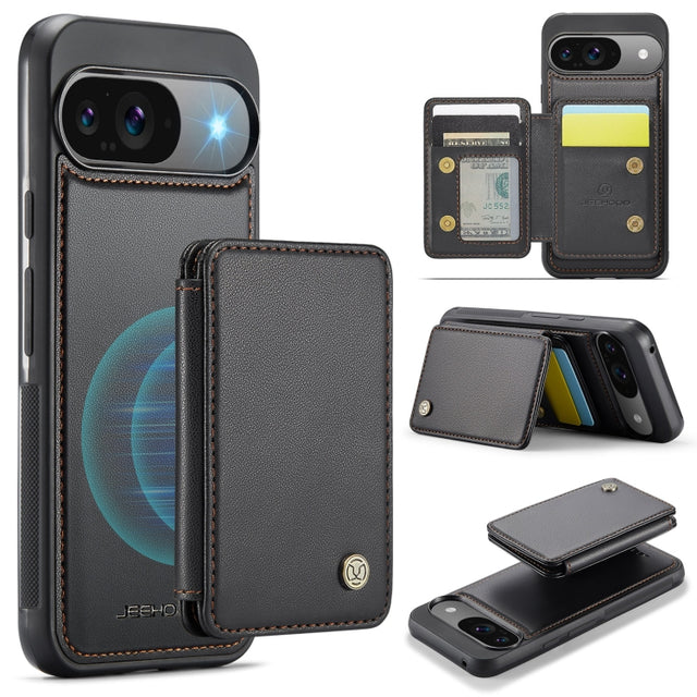 For Google Pixel 9 / 9 Pro JEEHOOD J05 Business Magnetic Style RFID Leather Phone Case(Black)
