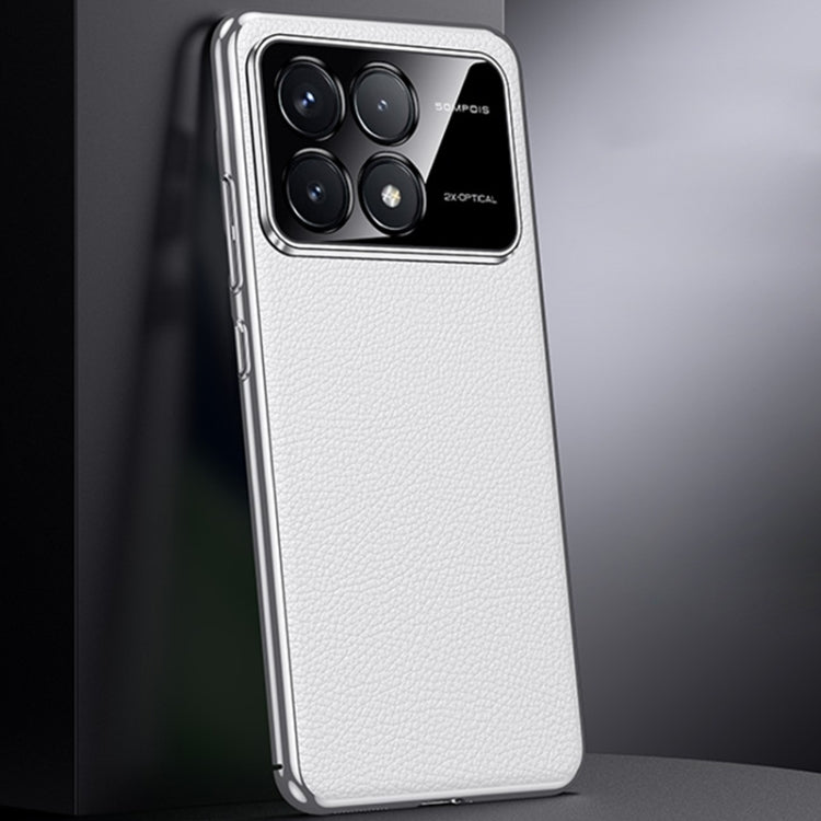 For Redmi K70 / K70 Pro First Layer Cowhide Leather Electroplated PC Phone Case(White)