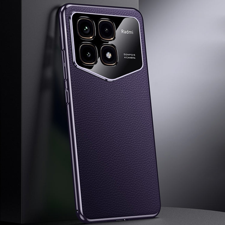 For Redmi K70 Champion First Layer Cowhide Leather Electroplated PC Phone Case(Dark Purple)