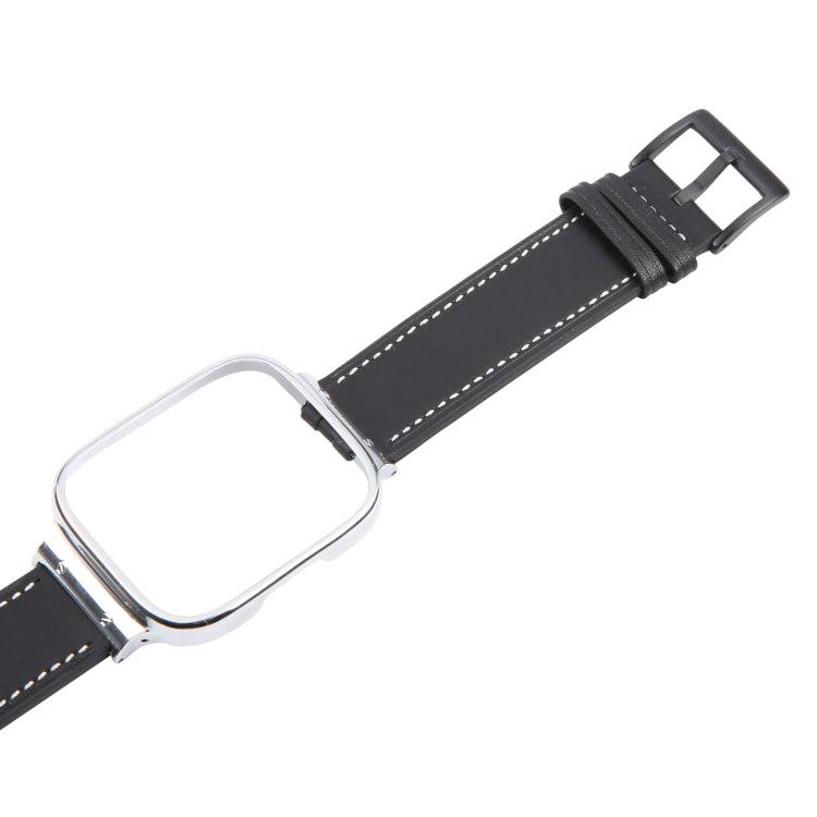 For Redmi Watch 3 Lite Metal Frame Integrated Leather Watch Band(Black)
