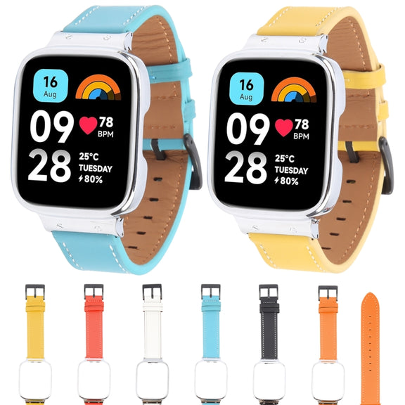 For Redmi Watch 3 Lite Metal Frame Integrated Leather Watch Band(Brown)