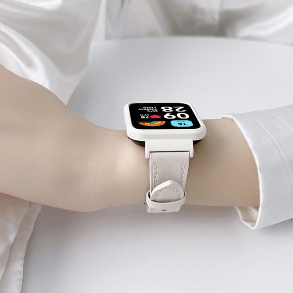 For Redmi Watch 3 Lite Metal Frame Integrated Leather Watch Band(White)