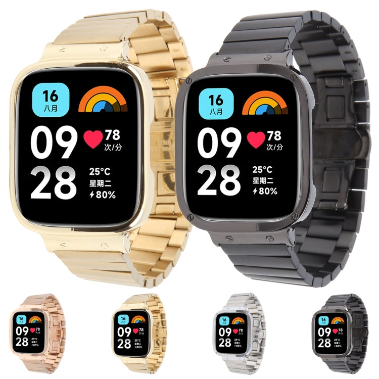 For Redmi Watch 3 Lite Frame Integrated One-bead Stainless Steel Watch Band(Gold)