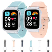 For Redmi Watch 3 Lite Metal Frame Integrated Genuine Leather Watch Band(White)