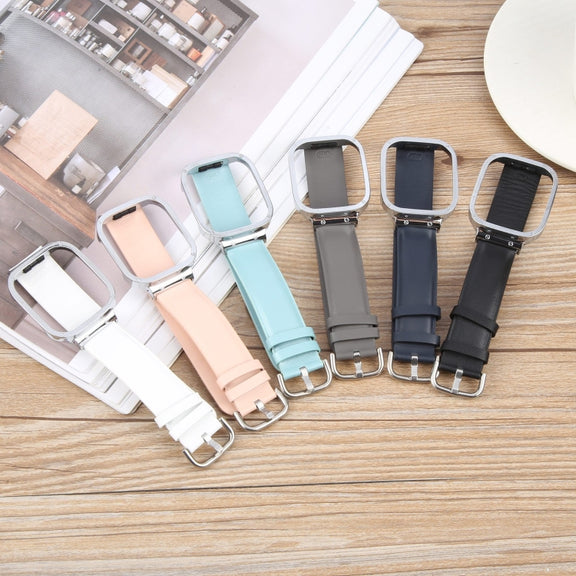 For Redmi Watch 3 Lite Metal Frame Integrated Genuine Leather Watch Band(Sky Blue)