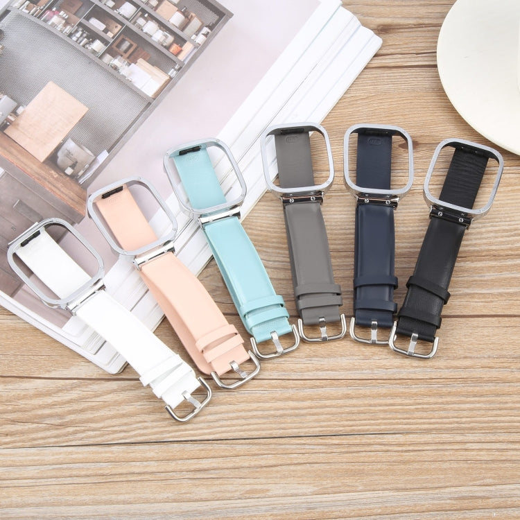 For Redmi Watch 3 Lite Metal Frame Integrated Genuine Leather Watch Band(Pink)