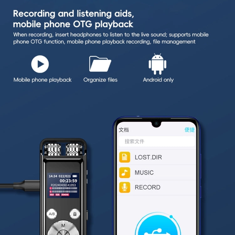 ZD43B Omnidirectional Dual Mic Smart Noise Reduction Voice Recorder, Memory:64GB(Black)