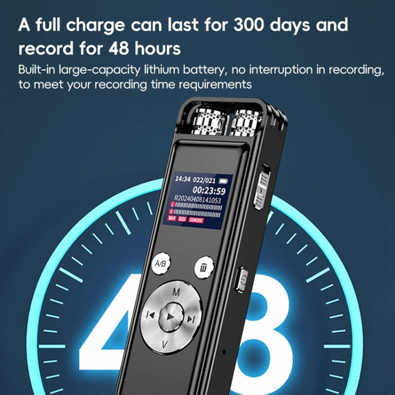 ZD43B Omnidirectional Dual Mic Smart Noise Reduction Voice Recorder, Memory:64GB(Black)