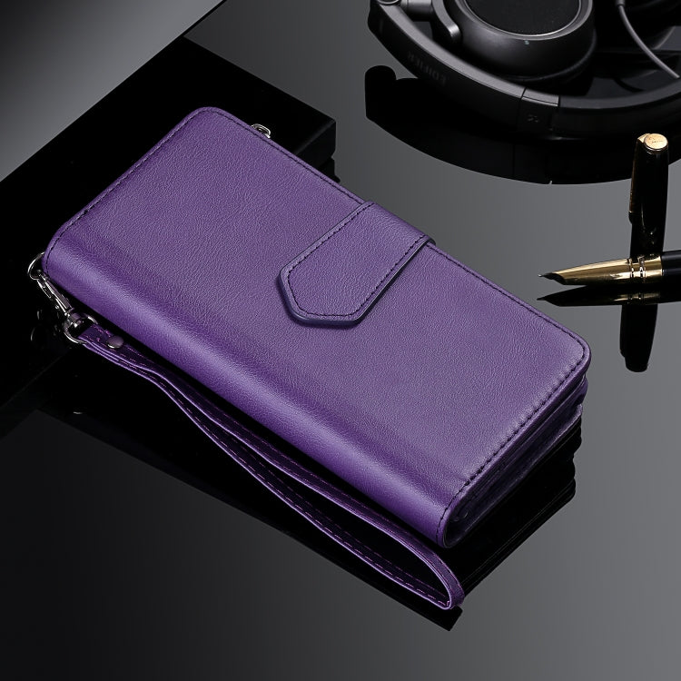 For iPhone 16 Pro Max Solid Color 2 in 1 Zipper Shockproof Phone Case(Purple)