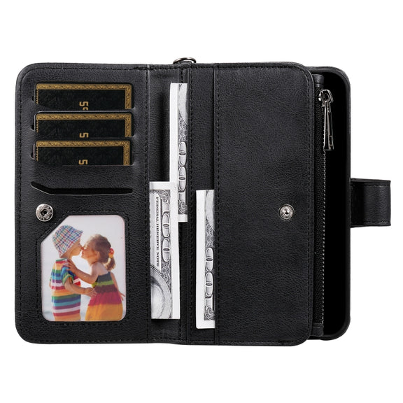 For iPhone 16 Pro Solid Color 2 in 1 Zipper Shockproof Phone Case(Black)