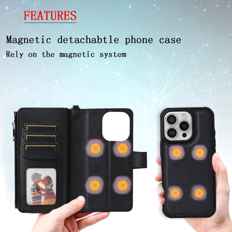 For iPhone 16 Pro Solid Color 2 in 1 Zipper Shockproof Phone Case(Black)