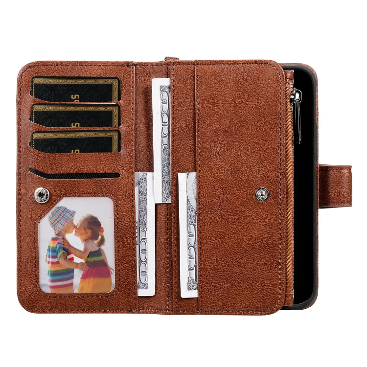 For iPhone 16 Pro Solid Color 2 in 1 Zipper Shockproof Phone Case(Brown)