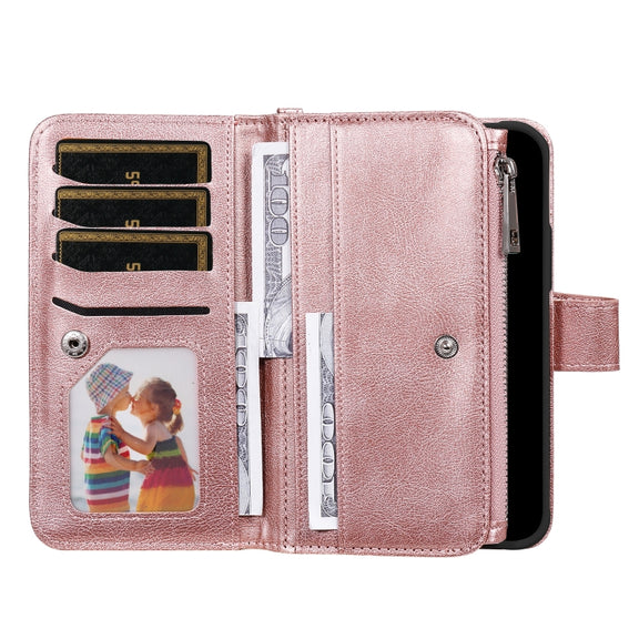 For iPhone 16 Pro Solid Color 2 in 1 Zipper Shockproof Phone Case(Rose Gold)