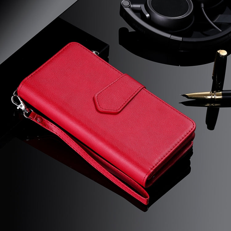For iPhone 16 Plus Solid Color 2 in 1 Zipper Shockproof Phone Case(Red)