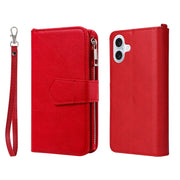 For iPhone 16 Plus Solid Color 2 in 1 Zipper Shockproof Phone Case(Red)