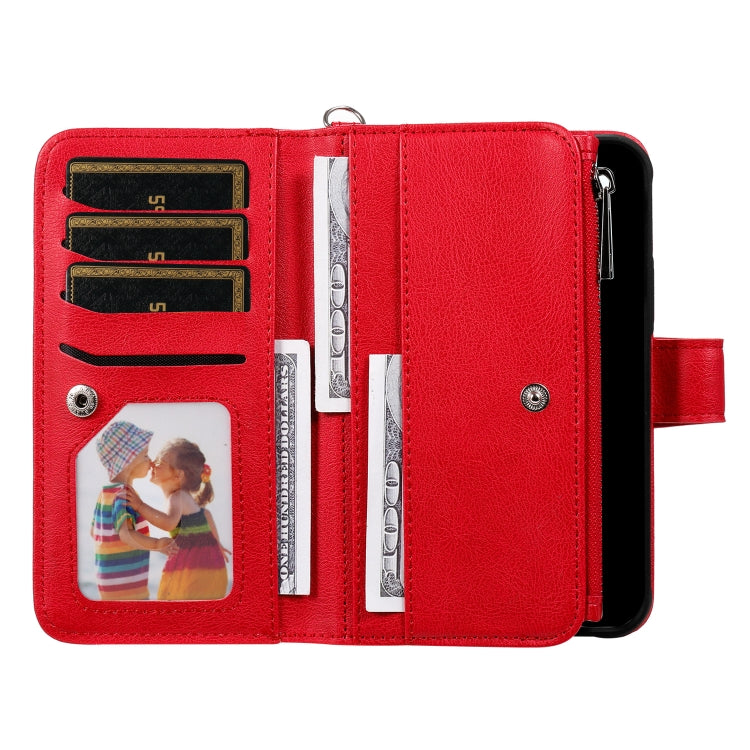 For iPhone 16 Plus Solid Color 2 in 1 Zipper Shockproof Phone Case(Red)