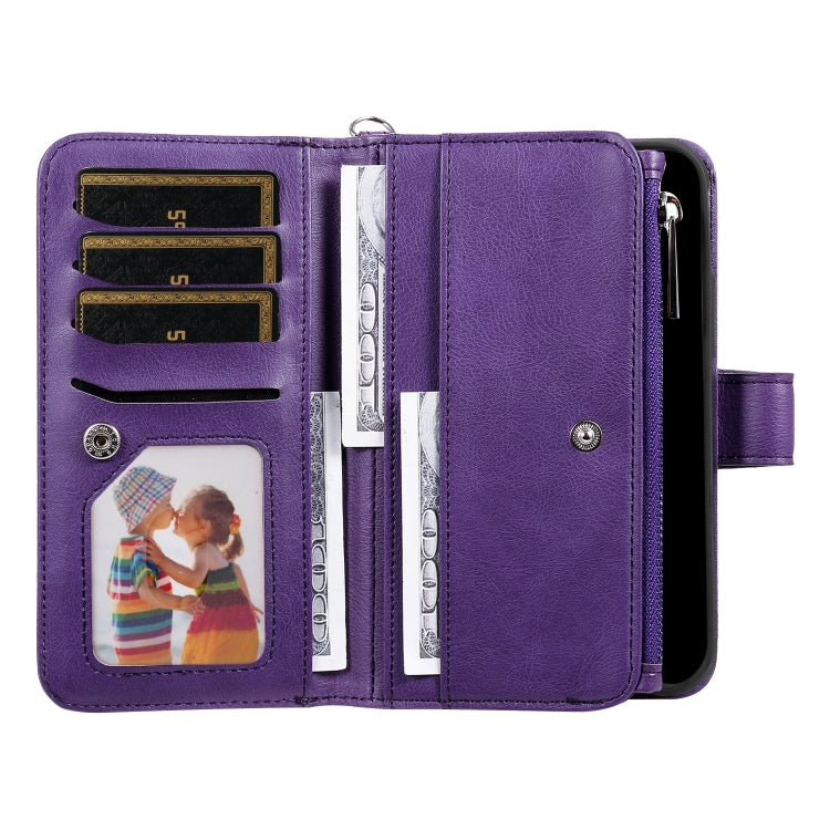 For iPhone 16 Plus Solid Color 2 in 1 Zipper Shockproof Phone Case(Purple)