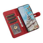 For Samsung Galaxy S25 5G Embossed Happy Cat Pattern Flip Leather Phone Case(Red)