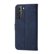 For Samsung Galaxy S25 5G Embossed Happy Cat Pattern Flip Leather Phone Case(Blue)