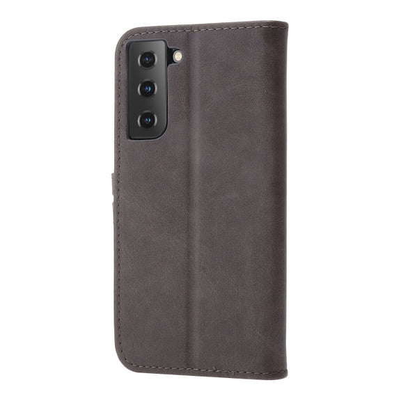 For Samsung Galaxy S25 5G Embossed Happy Cat Pattern Flip Leather Phone Case(Grey)