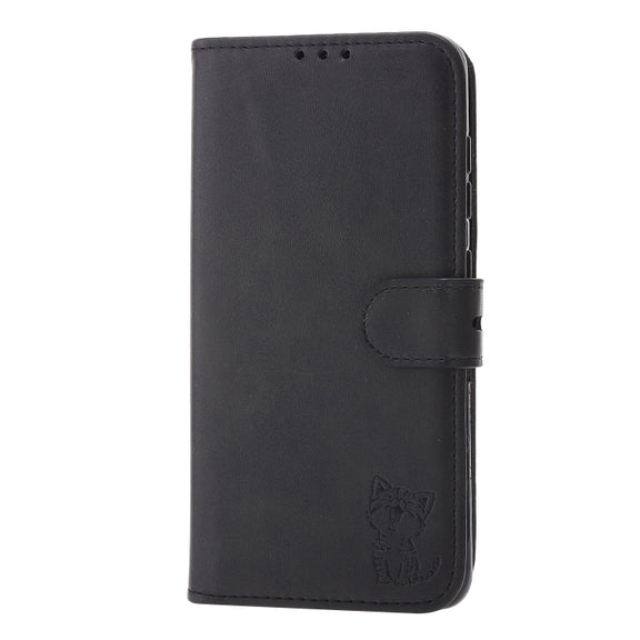 For Samsung Galaxy S25+ 5G Embossed Happy Cat Pattern Flip Leather Phone Case(Black)
