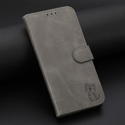 For Samsung Galaxy S25 Ultra 5G Embossed Happy Cat Pattern Flip Leather Phone Case(Grey)