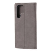 For Samsung Galaxy S25 Ultra 5G Embossed Happy Cat Pattern Flip Leather Phone Case(Grey)
