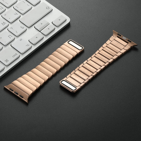 For Apple Watch Series 9 45mm Single Bead Magnetic Stainless Steel Watch Band(Rose Gold)