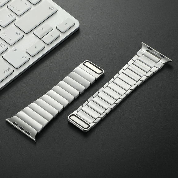 For Apple Watch Series 9 45mm Single Bead Magnetic Stainless Steel Watch Band(Silver)