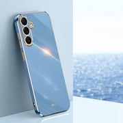 For Samsung Galaxy S25+ 5G XINLI Straight 6D Plating Gold Edge TPU Phone Case(Celestial Blue)