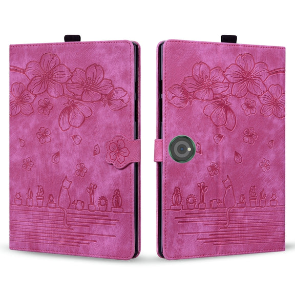 For OnePlus Pad / Pad Pro 12.1 Cartoon Sakura Cat Embossed Leather Tablet Case(Rose Red)