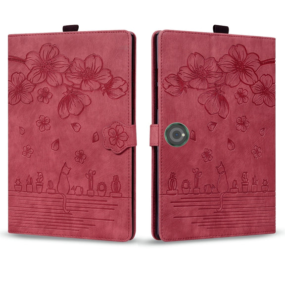 For OnePlus Pad / Pad Pro 12.1 Cartoon Sakura Cat Embossed Leather Tablet Case(Red)