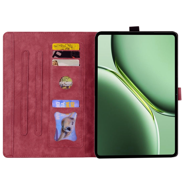 For OnePlus Pad / Pad Pro 12.1 Cartoon Sakura Cat Embossed Leather Tablet Case(Red)