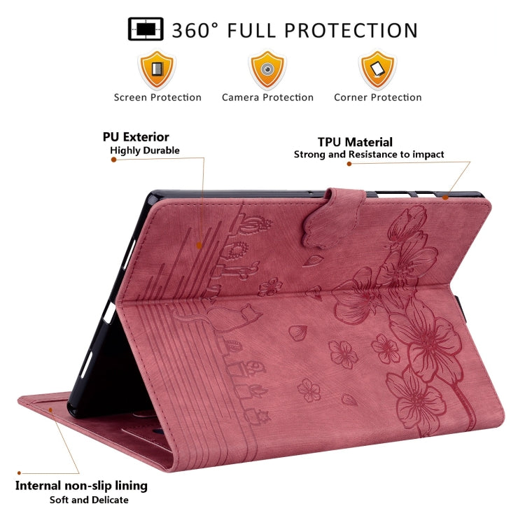 For OnePlus Pad / Pad Pro 12.1 Cartoon Sakura Cat Embossed Leather Tablet Case(Red)