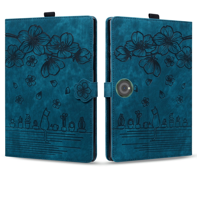 For OnePlus Pad / Pad Pro 12.1 Cartoon Sakura Cat Embossed Leather Tablet Case(Blue)