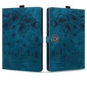 For OnePlus Pad / Pad Pro 12.1 Cartoon Sakura Cat Embossed Leather Tablet Case(Blue)