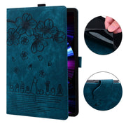 For OnePlus Pad / Pad Pro 12.1 Cartoon Sakura Cat Embossed Leather Tablet Case(Blue)