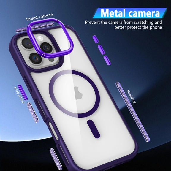 For iPhone 16 Pro Breathable Skin Feel Transparent MagSafe Magnetic Phone Case(Purple)