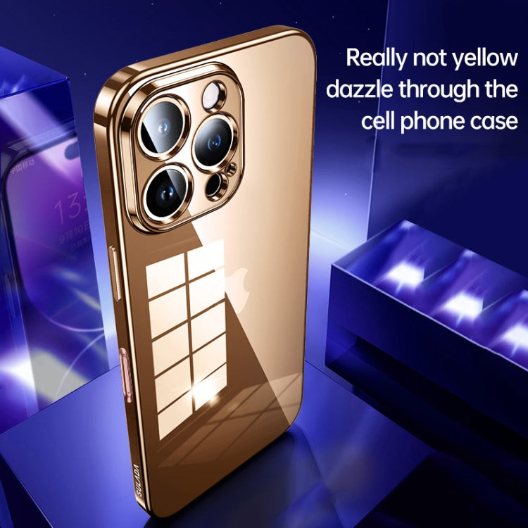 For iPhone 16 Pro SULADA Shine Through Series Plating TPU Transparent Phone Case(Gold)