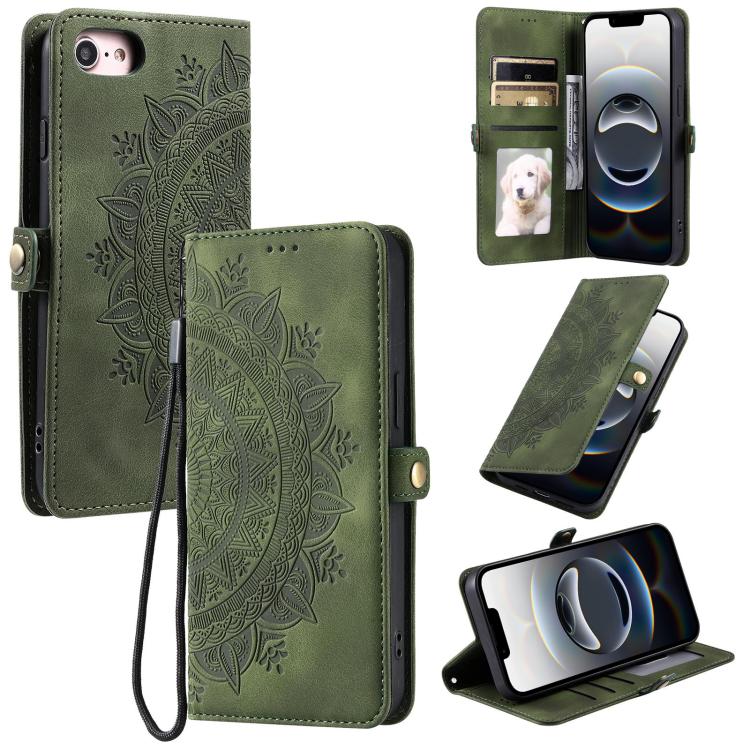 For iPhone 16e Skin Feel Totem Embossed Leather Phone Case(Deep Green)