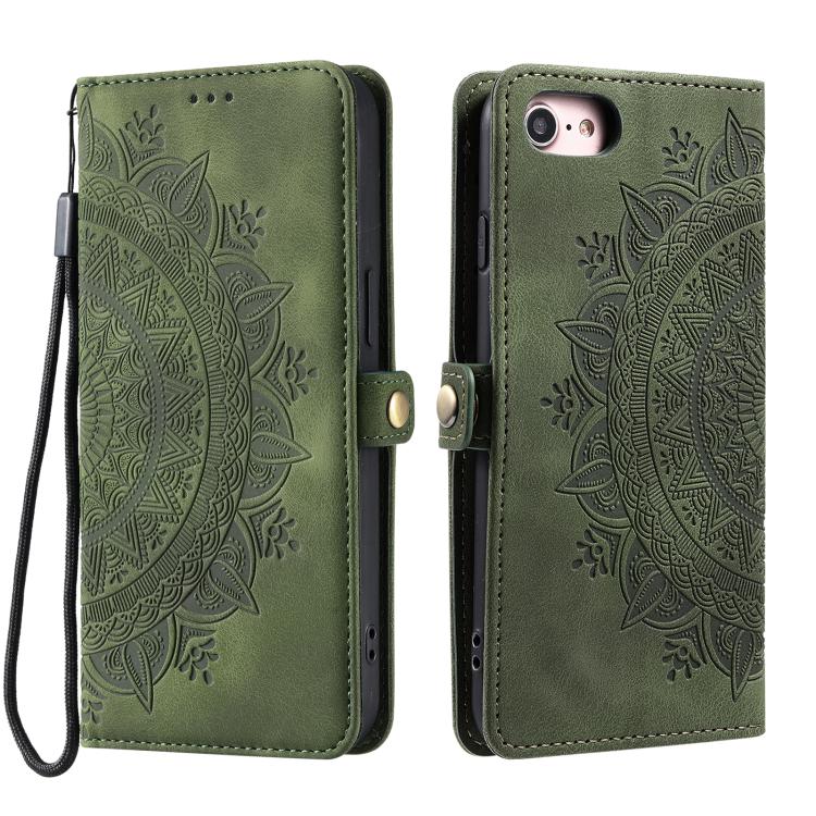 For iPhone 16e Skin Feel Totem Embossed Leather Phone Case(Deep Green)