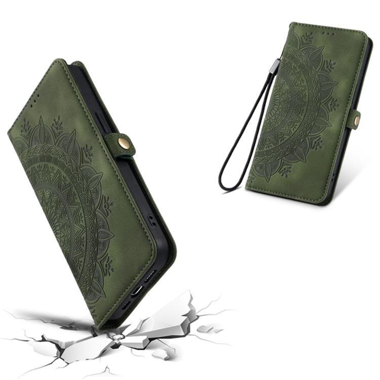 For iPhone 16e Skin Feel Totem Embossed Leather Phone Case(Deep Green)