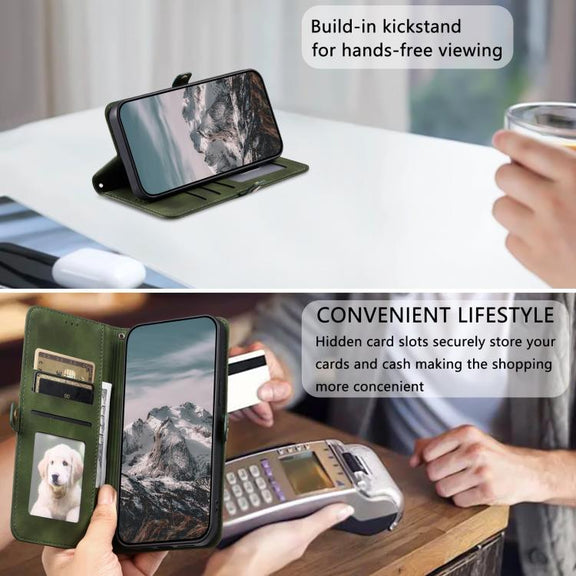 For iPhone 16e Skin Feel Totem Embossed Leather Phone Case(Deep Green)