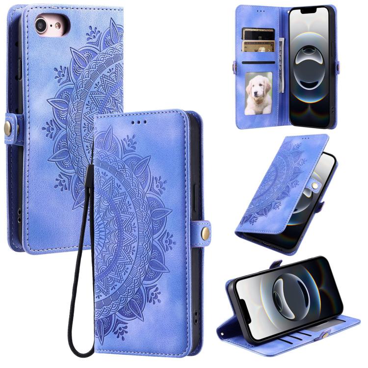 For iPhone 16e Skin Feel Totem Embossed Leather Phone Case(Purple)