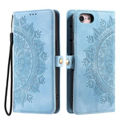 For iPhone 16e Skin Feel Totem Embossed Leather Phone Case(Blue)
