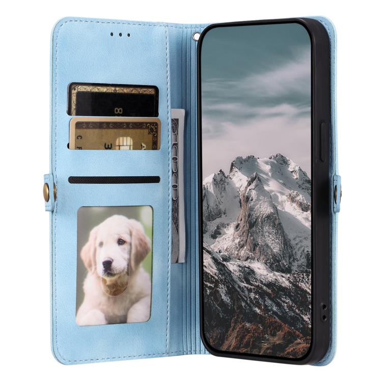 For iPhone 16e Skin Feel Totem Embossed Leather Phone Case(Blue)
