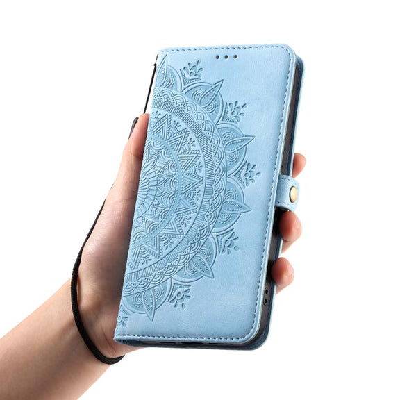 For iPhone 16e Skin Feel Totem Embossed Leather Phone Case(Blue)