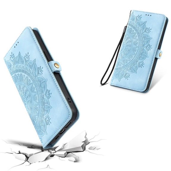 For iPhone 16e Skin Feel Totem Embossed Leather Phone Case(Blue)