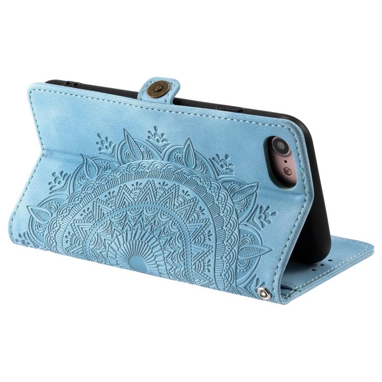 For iPhone 16e Skin Feel Totem Embossed Leather Phone Case(Blue)
